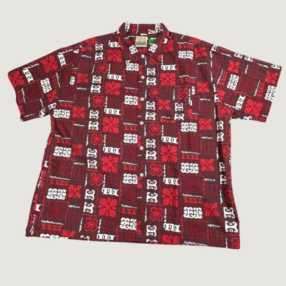 Mens XL Aloha Short Sleeve Shirt Hawaiian Luau Camp AE Surf Co Red Cotton Casual
